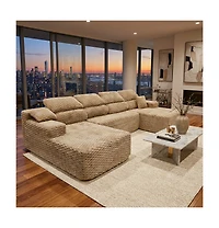 Homsee 135" 3-Piece U-Shaped Sectional Sofa Set With Pillows, Corduroy Convertible Couch