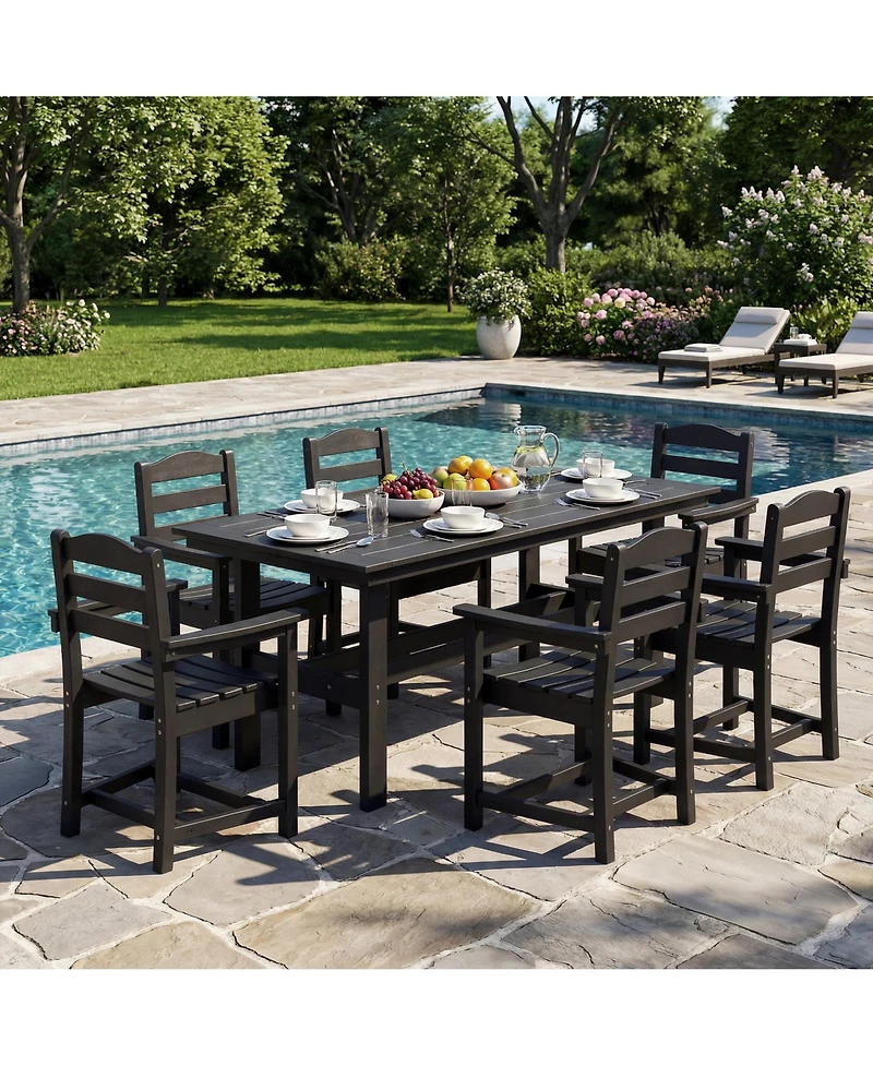 Homsee 71-Inch Hdpe Dining Set with 6 Arm Chairs - All-Weather Resin Patio Table Umbrella Hole