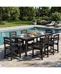 Homsee 71-Inch Hdpe Dining Set with 6 Arm Chairs - All-Weather Resin Patio Table Umbrella Hole