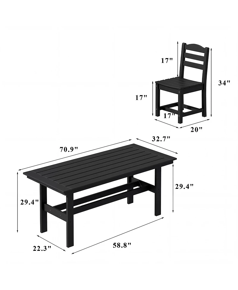 Homsee 71-Inch Hdpe Dining Set with 6 Side Chairs - All-Weather Resin Patio Table Umbrella Hole