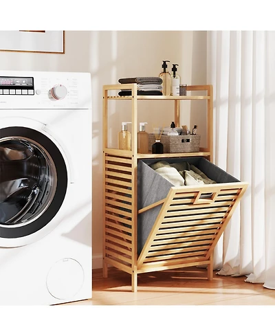 sumyeg Bamboo Tilt-Out Laundry Hamper with Foldable and Removable Basket