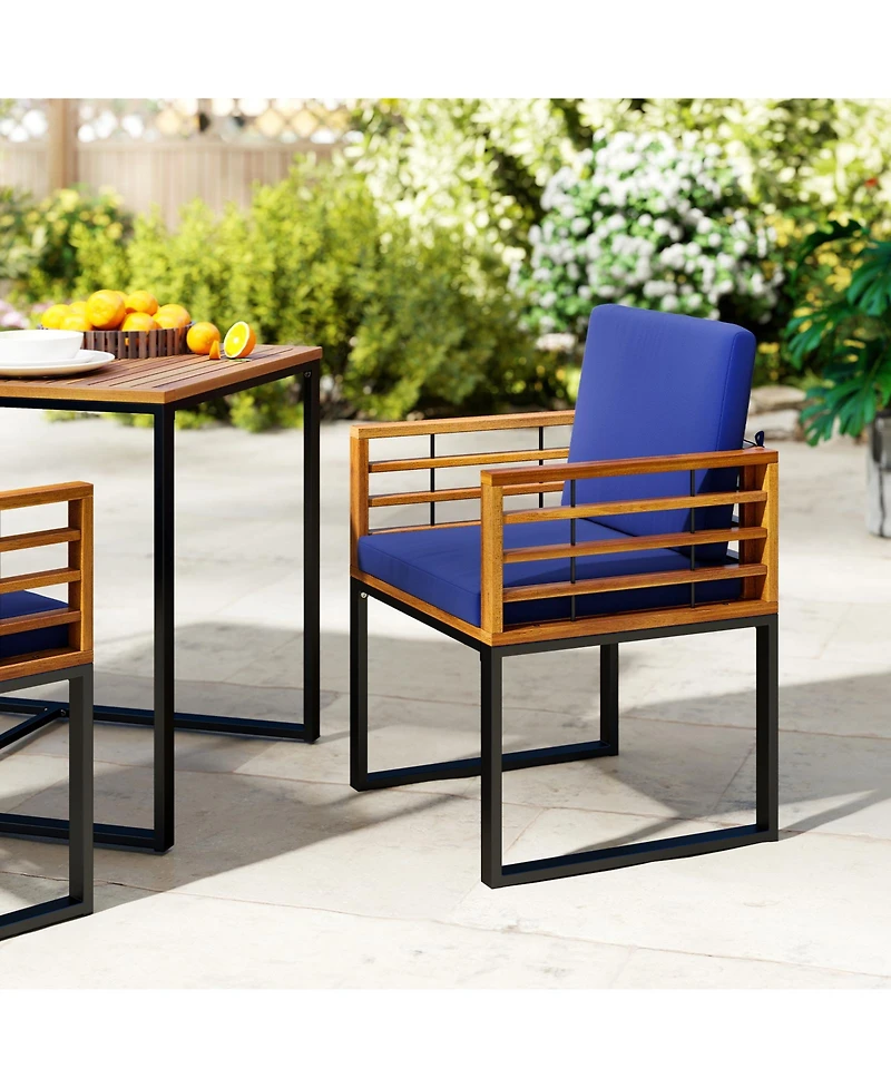 Sugift Acacia Wood Outdoor Dining Chairs Set of 2 with Soft Cushions