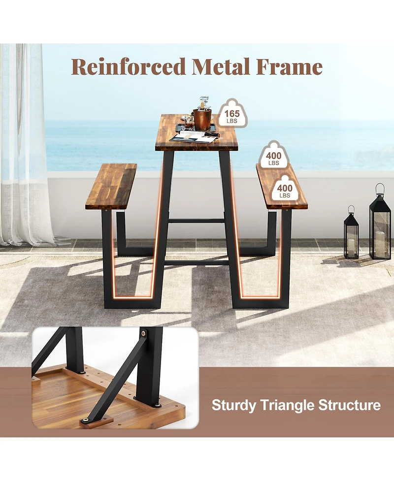 Sugift Patio Picnic Table Bench Set with Acacia Wood Tabletop and Benchtop