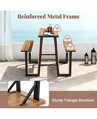 Sugift Patio Picnic Table Bench Set with Acacia Wood Tabletop and Benchtop