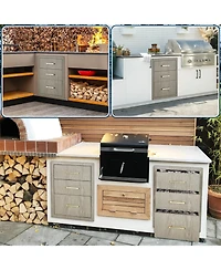 homfan Stainless Steel Storage Cabinet, Metal Drawer and Door Combo Unit with Adjustable Shelf for Kitchen or Garage