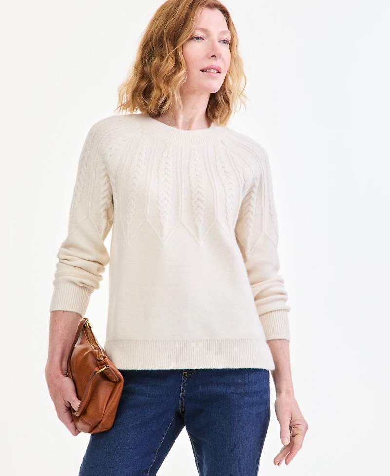 Style & Co Women's Petite Relaxed-Fit Parachute Cable Crew Sweater, Macy's Exclusive