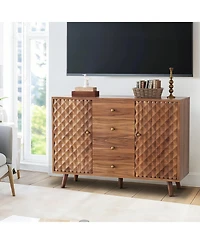homfan Versatile Storage Sideboard Buffet Cabinet - Fluted Design, Sliding Door, Adjustable Shelf - Dining Room, Kitchen, Hallway Organizer