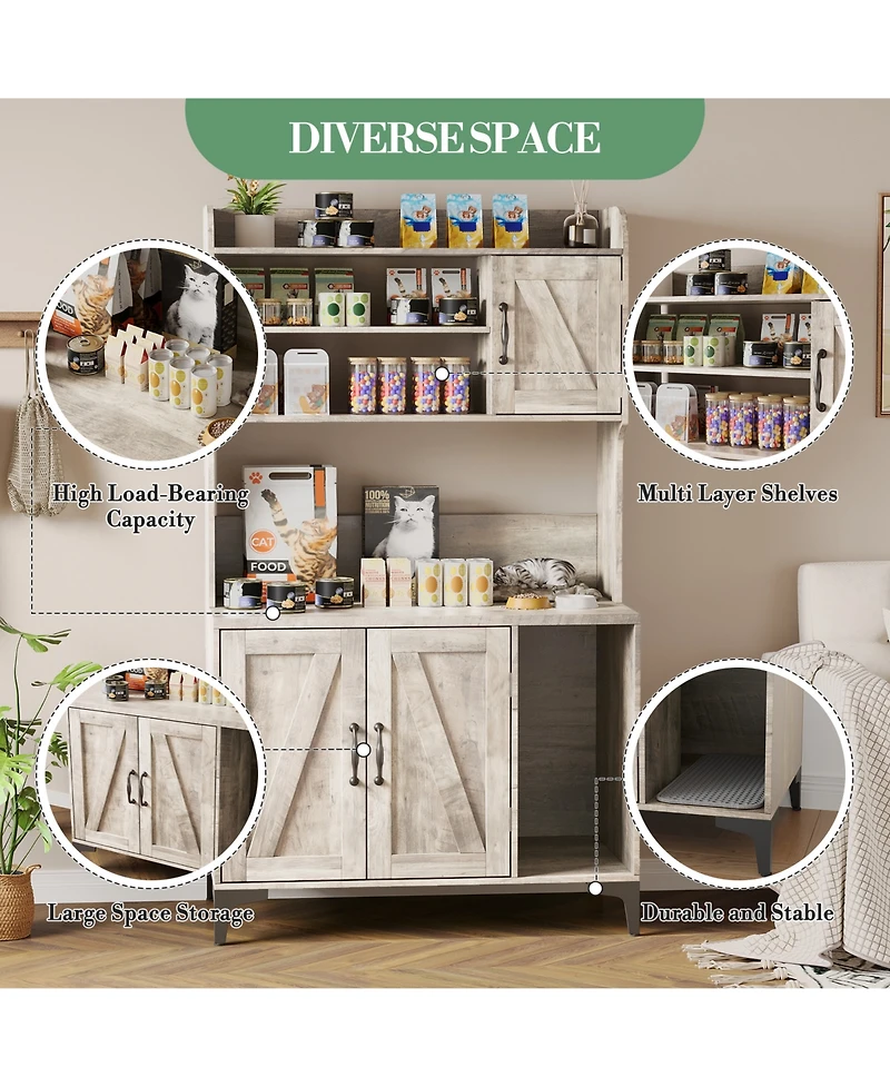 homfan Hidden Cat Litter Box Enclosure, Ventilated Multifunctional Storage Cabinet Minimalist Pet Furniture for Home