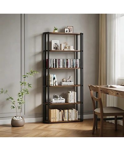 homfan 5-Tier Open Vertical Bookshelf, Waterproof Scratch-Resistant Metal Frame Storage Shelf with Anti-Tip Kit for Home Office Use