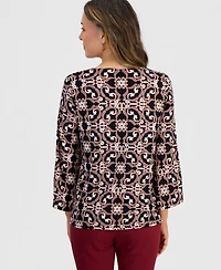 Jm Collection Petite Paisley Scarf V-Neck 3/4-Sleeve Blouse, Created for Macy's
