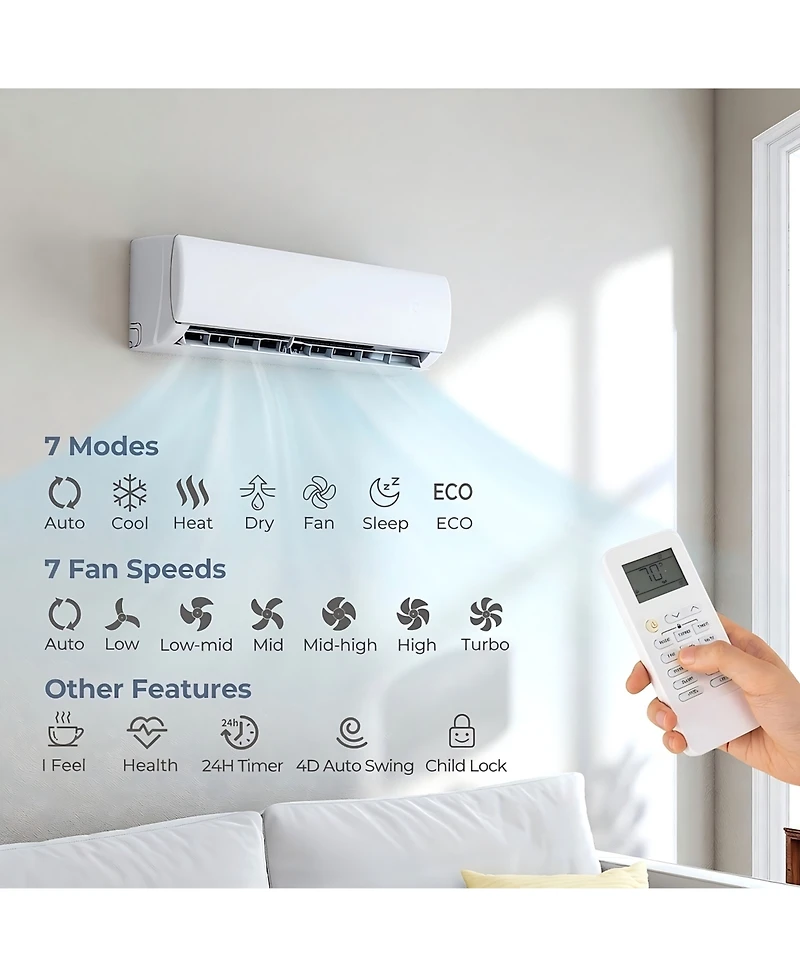 Sugift 17000 Btu 17 SEER2 208/230V Wifi Ductless Mini Split Air Conditioner Heat Pump System