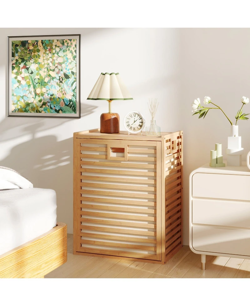 sumyeg 18 Gallon Bamboo Tilt-Out Laundry Hamper with Removable Fabric Bin