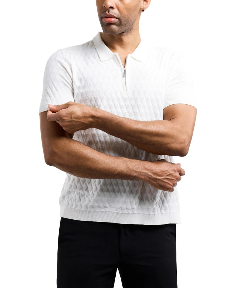 Xray Men's Quarter Zip Allover Argyle Knit Sweater Polo