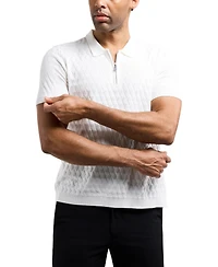Xray Men's Quarter Zip Allover Argyle Knit Sweater Polo