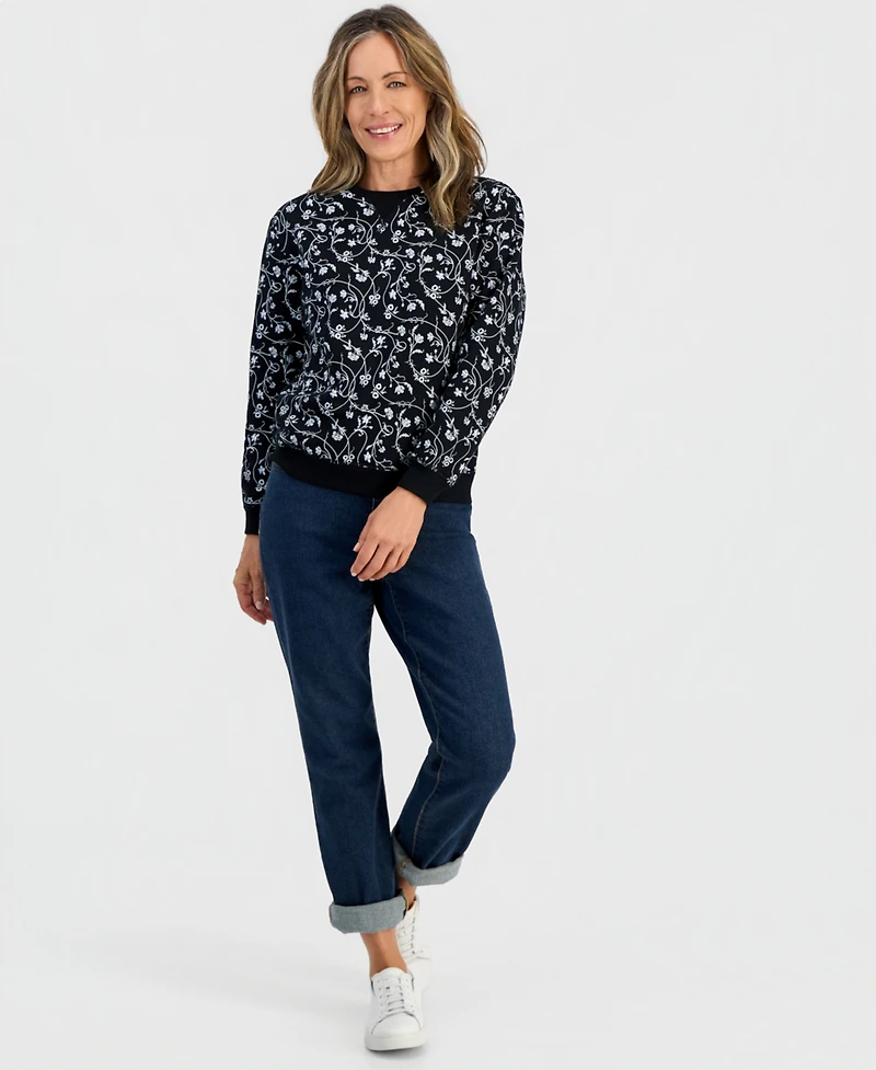 Style & Co Petite Floral Crewneck Fleece Sweatshirt, Macy's Exclusive