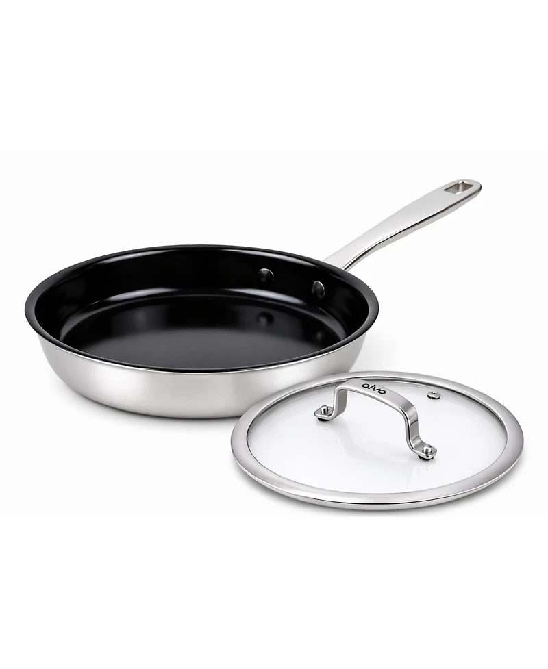 Alva Maestro 9.5" Nonstick Stainless Steel Frying Pan with Glass Lid