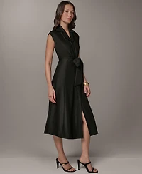 Donna Karan New York Women's Cap-Sleeve Collared with Self-Tie Belt Shirtdress