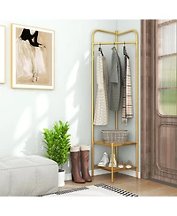 Gouun Corner Coat Rack with Top Hanger and 2 Mesh Shoe Shelves