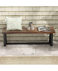 Gouun 56.5-Inch Acacia Wood Dining Bench with Wavy Edge Design