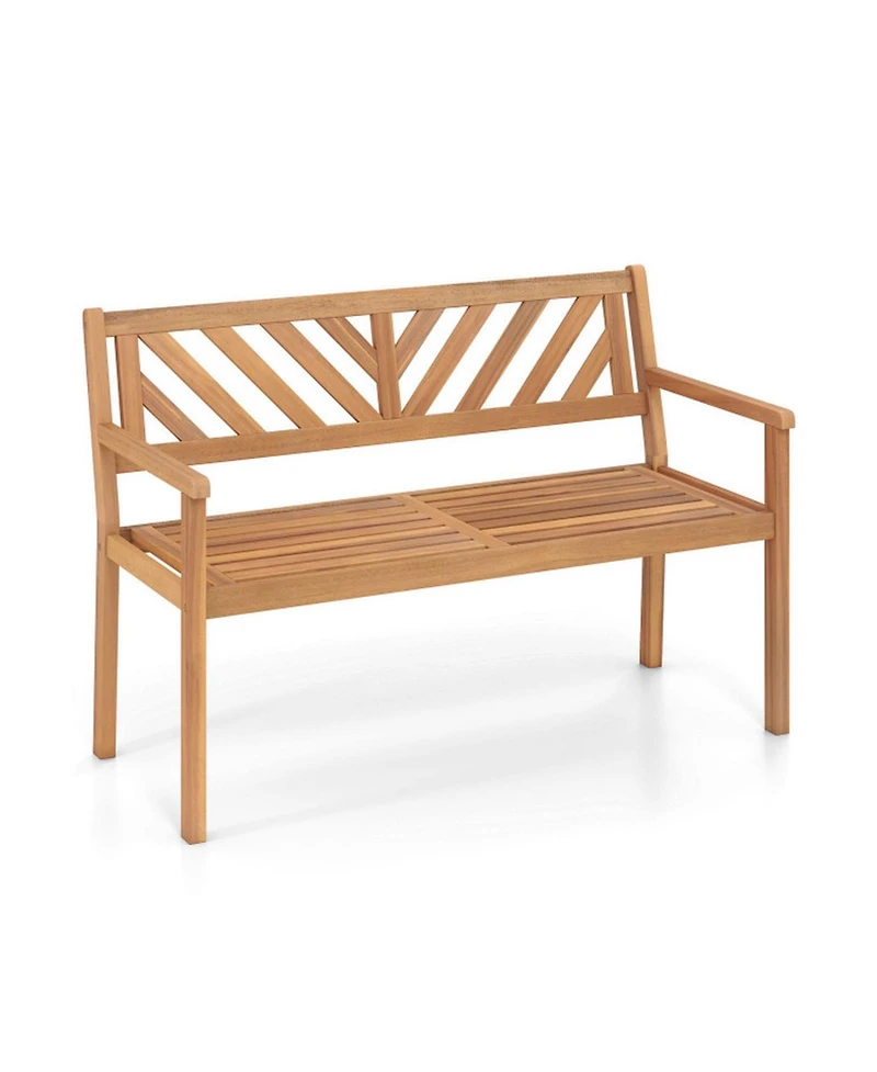 Gouun 2-Person Acacia Wood Patio Bench with Armrests and Backrest