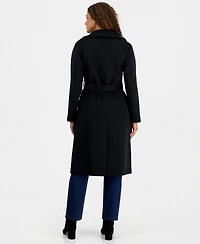 Calvin Klein Women's Belted Knit-Collar Textured Coat