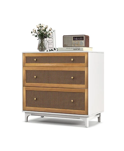 Gouun 3-Drawer Rattan Dresser Chest with Anti-Toppling Device