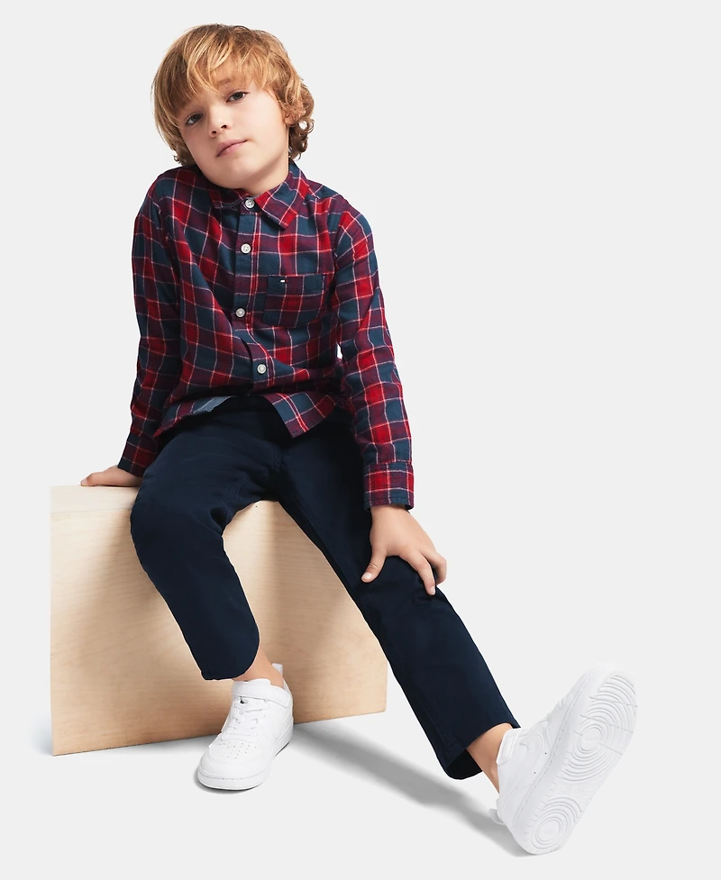 Tommy Hilfiger Toddler Boys' 2T-5T Long-Sleeve Plaid Shirt and Pants, 2-Piece Set
