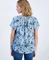 Style & Co Petite Printed Split Neck Top, Macy's Exclusive