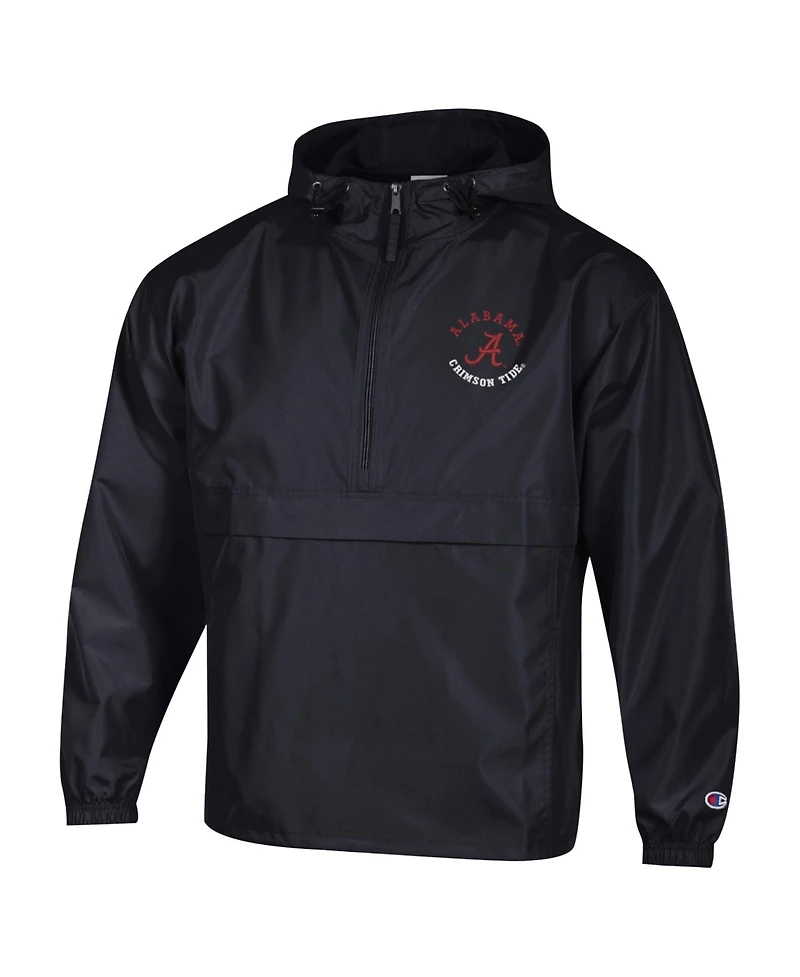 Champion Men's Black Alabama Crimson Tide Packable Hooded Windbreaker Half-Zip Jacket