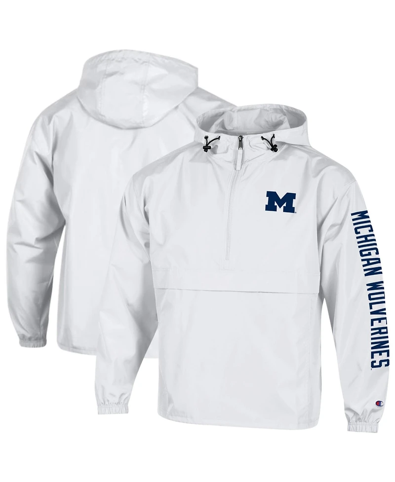 Champion Men's White Michigan Wolverines Cloud Packable Half-Zip Hooded Jacket