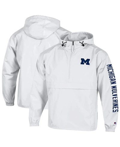 Champion Men's White Michigan Wolverines Cloud Packable Half-Zip Hooded Jacket