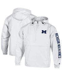 Champion Men's White Michigan Wolverines Cloud Packable Half-Zip Hooded Jacket