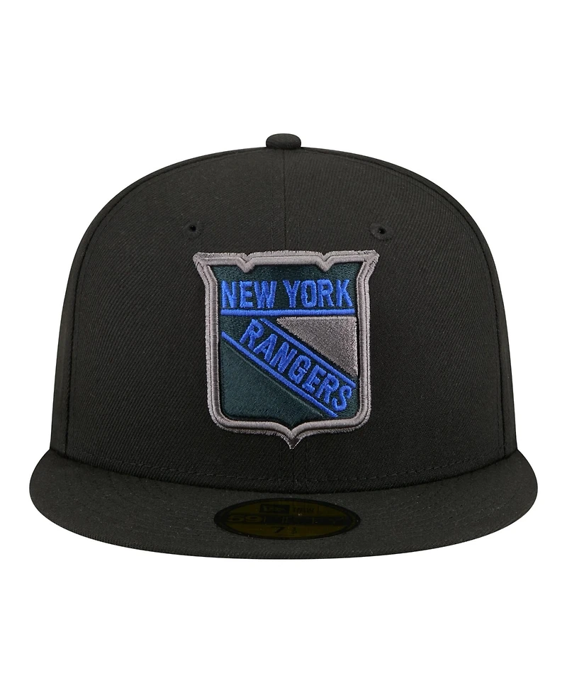 New Era Men's Black York Rangers Color Pop 59FIFTY Fitted Hat