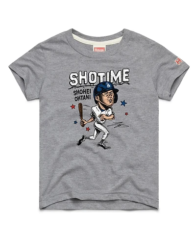 Homage Big Boys and Girls Shohei Ohtani Gray Los Angeles Dodgers Caricature Tri-Blend T-Shirt