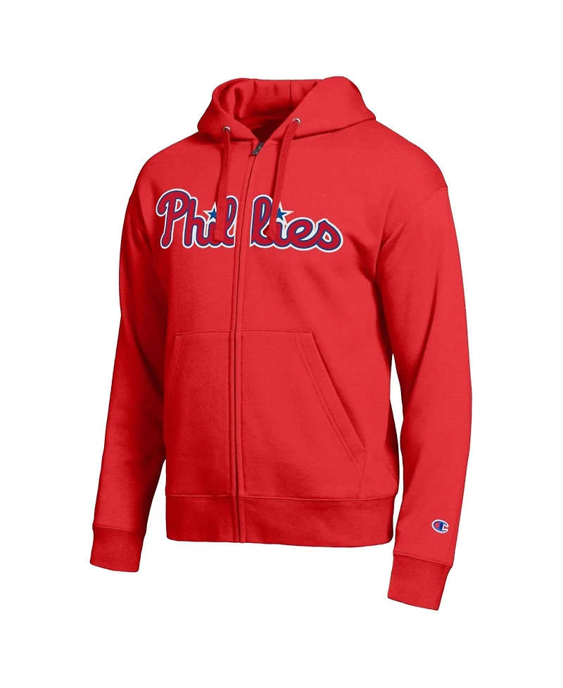 Champion Men's Philadelphia Phillies Red All-Star Wordmark Full-Zip Hoodie
