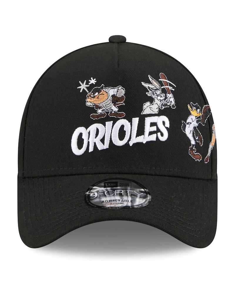 New Era Big Boys and Girls Black Baltimore Orioles Looney Tunes A-Frame 9FORTY Adjustable Hat