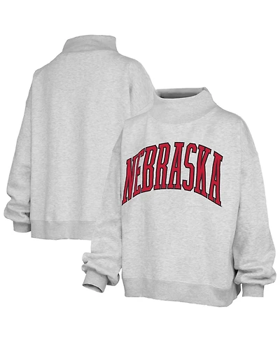 Pressbox Women's Ash Nebraska Huskers Oversized Nelson Mock Neck Sweatshirt