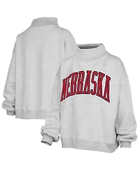 Pressbox Women's Ash Nebraska Huskers Oversized Nelson Mock Neck Sweatshirt
