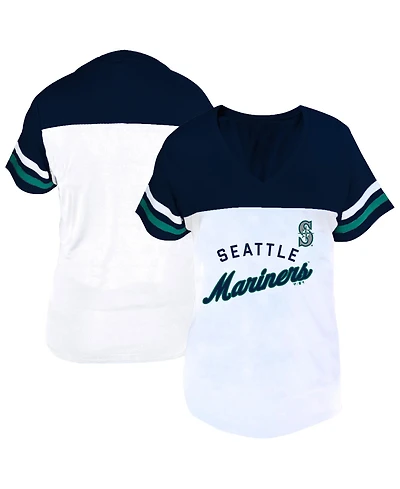 Fanatics Women's Profile White/Navy Seattle Mariners Plus Two-Stripe V-Neck T-Shirt