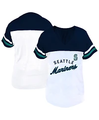 Fanatics Women's Profile White/Navy Seattle Mariners Plus Two-Stripe V-Neck T-Shirt
