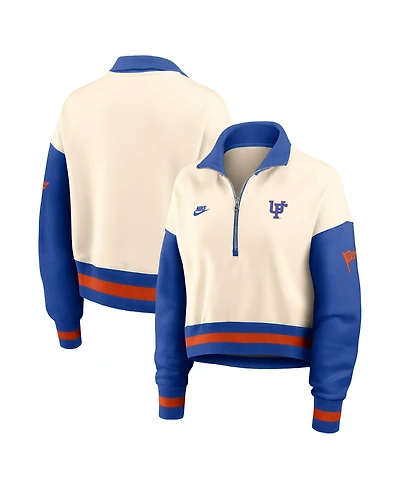 Nike Women's Natural/Royal Florida Gators Oversized Legacy Color Block Cropped Quarter-Zip Pullover Sweatshirt