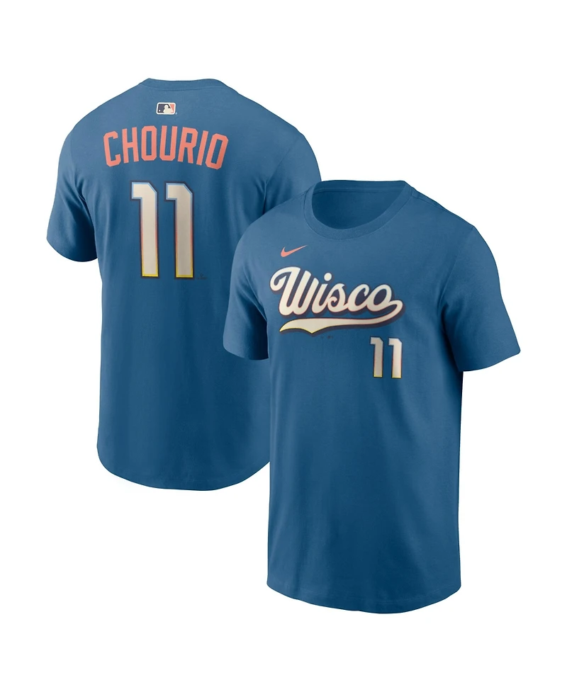 Nike Men's Jackson Chourio Mineral Blue Milwaukee Brewers City Connect Name & Number T-Shirt