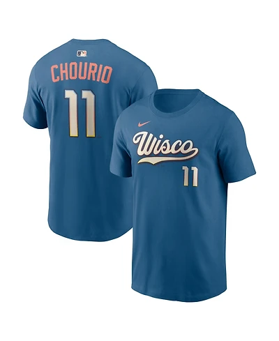 Nike Men's Jackson Chourio Mineral Blue Milwaukee Brewers City Connect Name & Number T-Shirt
