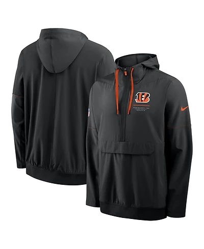 Nike Men's Black Cincinnati Bengals Sideline Anorak Half-Zip Hooded Jacket