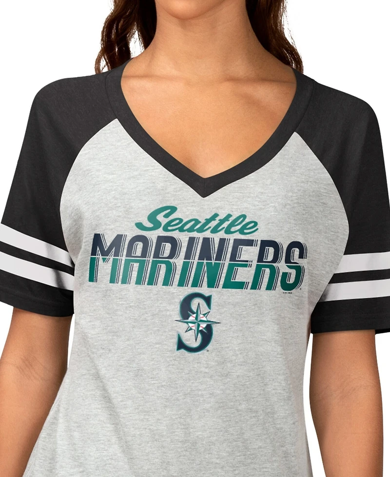 G-iii 4Her by Carl Banks Women's Heather Gray Seattle Mariners Goal Line Raglan V-Neck T-Shirt