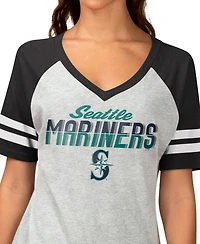 G-iii 4Her by Carl Banks Women's Heather Gray Seattle Mariners Goal Line Raglan V-Neck T-Shirt