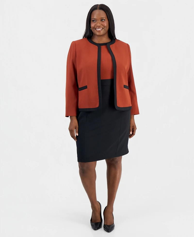Kasper Plus Colorblock Open-Front Collarless Jacket