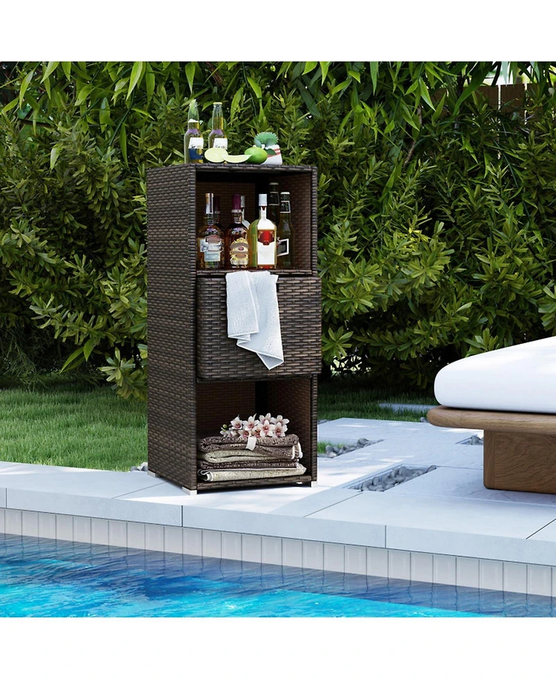 Gouun Outdoor Wicker Storage Cabinet with Drawer and 3 Shelves