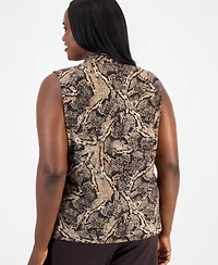 Kasper Plus Knot-Front Snake-Print Sleeveless Blouse