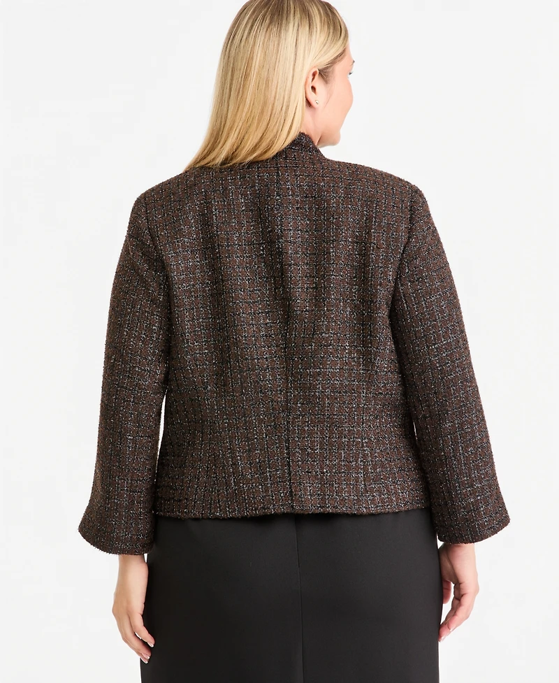 Kasper Plus Stand Collar Bell-Sleeve Open-Front Cardigan